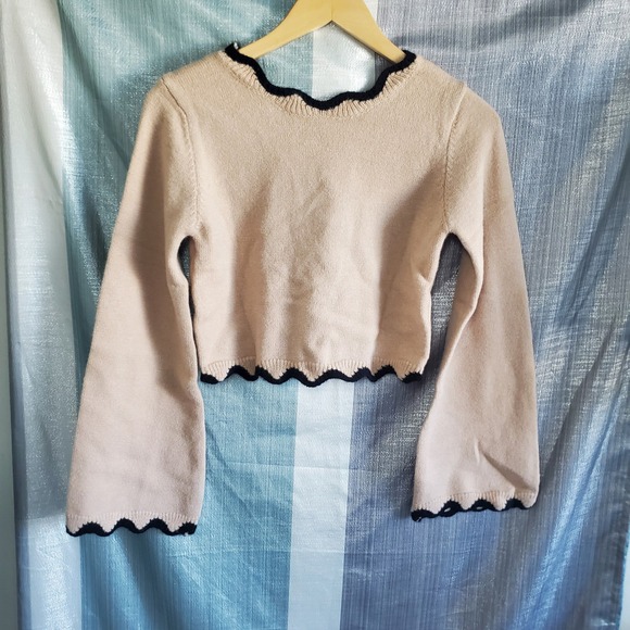 Beige Bow Cropped Bell Sleeve Cardigan Sweater XS coquette romantic dollcore - Picture 5 of 7